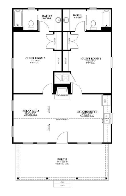 Cabin House Plan 51701 with 2 Beds, 2 Baths First Level Plan