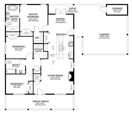 Country, Traditional House Plan 51703 with 3 Beds, 2 Baths, 2 Car Garage First Level Plan