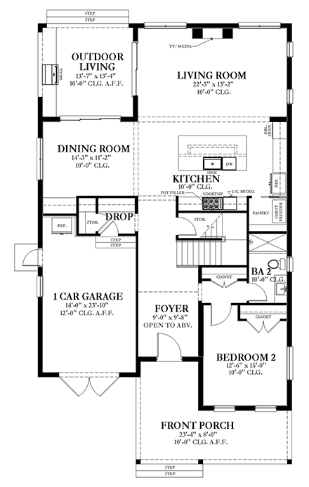 Coastal, Country, Farmhouse House Plan 51707 with 4 Beds, 3 Baths, 1 Car Garage First Level Plan