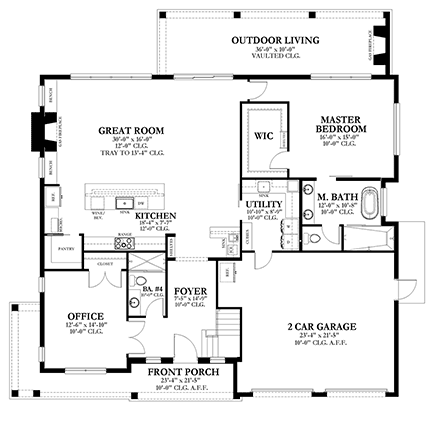 Coastal, Country, Craftsman, Farmhouse House Plan 51708 with 3 Beds, 4 Baths, 2 Car Garage First Level Plan