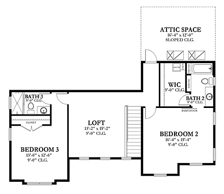Coastal, Country, Craftsman, Farmhouse House Plan 51708 with 3 Beds, 4 Baths, 2 Car Garage Second Level Plan