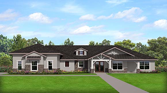 Bungalow, Cottage, Country, Craftsman House Plan 51710 with 3 Beds, 4 Baths, 3 Car Garage Elevation
