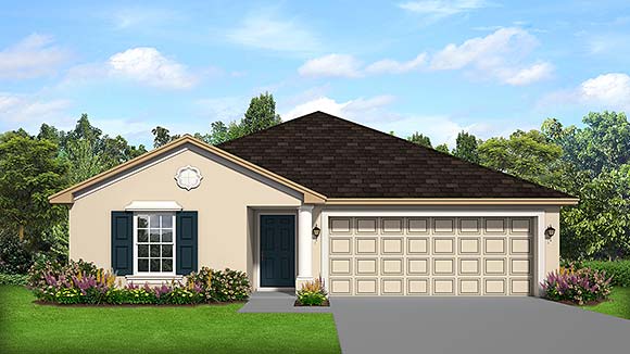 Bungalow, Country, Craftsman, Florida, Mediterranean House Plan 51713 with 3 Beds, 2 Baths, 2 Car Garage Elevation
