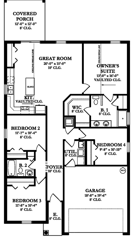 Mediterranean, Southwest House Plan 51714 with 4 Beds, 2 Baths, 2 Car Garage First Level Plan