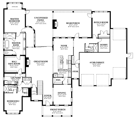 Bungalow, Coastal, Cottage, Country, Craftsman House Plan 51715 with 5 Beds, 5 Baths, 4 Car Garage First Level Plan