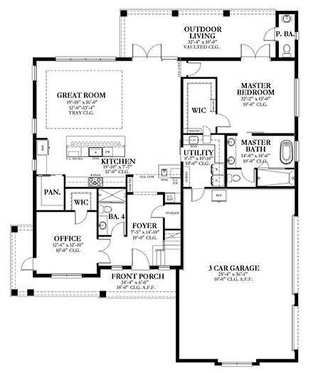 Bungalow, Coastal, Cottage, Country, Craftsman House Plan 51716 with 4 Beds, 4 Baths, 3 Car Garage First Level Plan