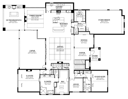 Contemporary, European, Modern House Plan 51719 with 6 Beds, 8 Baths, 3 Car Garage First Level Plan