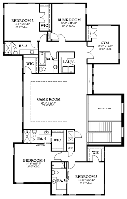 Contemporary, European, Modern House Plan 51719 with 6 Beds, 8 Baths, 3 Car Garage Second Level Plan