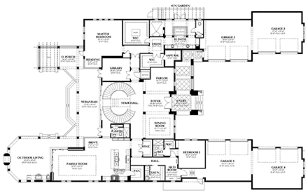 Florida, Italian, Mediterranean House Plan 51720 with 6 Beds, 8 Baths, 8 Car Garage First Level Plan