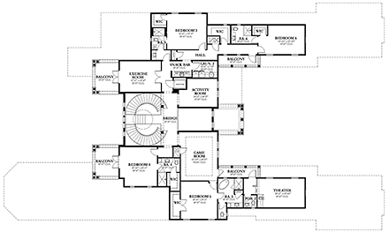 Florida, Italian, Mediterranean House Plan 51720 with 6 Beds, 8 Baths, 8 Car Garage Second Level Plan