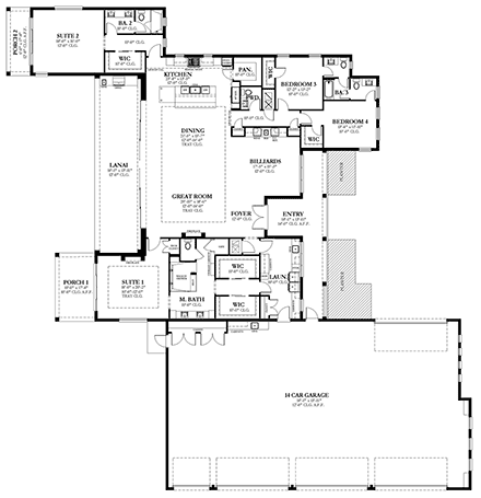 Contemporary, Craftsman, Modern House Plan 51722 with 4 Beds, 4 Baths First Level Plan
