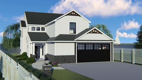 Bungalow, Cottage, Country, Craftsman, Traditional, Tudor House Plan 51800 with 5 Beds, 4 Baths, 2 Car Garage Elevation