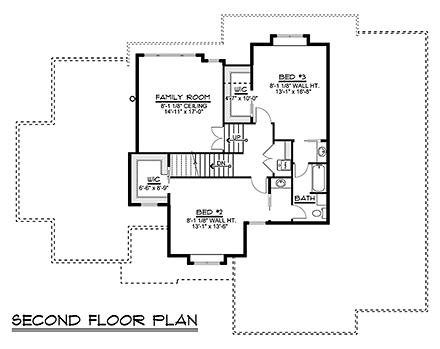 Craftsman House Plan 51812 with 4 Beds, 4 Baths, 3 Car Garage Second Level Plan