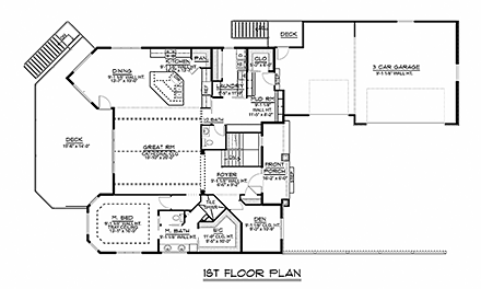 Bungalow, Coastal, Cottage, Country, Craftsman, Traditional, Tudor House Plan 51815 with 4 Beds, 5 Baths, 3 Car Garage First Level Plan