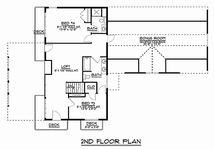 A-Frame, Bungalow, Coastal, Cottage, Craftsman, Tudor House Plan 51817 with 4 Beds, 4 Baths, 3 Car Garage Second Level Plan