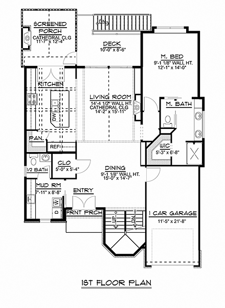 Bungalow, Coastal, Cottage, Country, Craftsman, Traditional, Tudor House Plan 51818 with 5 Beds, 4 Baths, 1 Car Garage First Level Plan