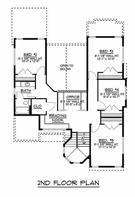Bungalow, Coastal, Cottage, Country, Craftsman, Traditional, Tudor House Plan 51818 with 5 Beds, 4 Baths, 1 Car Garage Second Level Plan