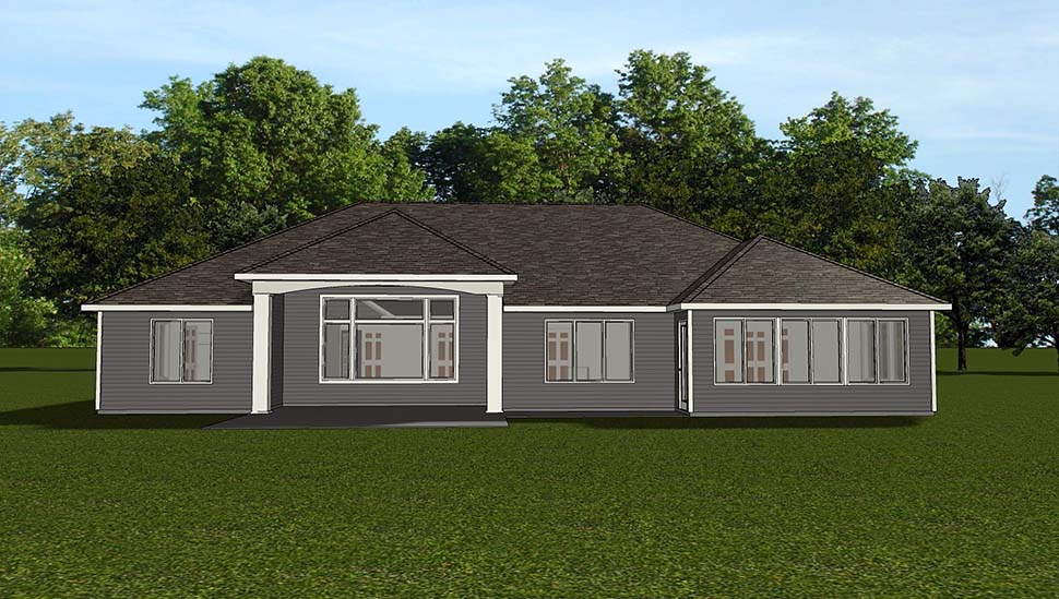 Bungalow, Country, Craftsman, Traditional House Plan 51819 with 3 Beds, 3 Baths, 3 Car Garage Rear Elevation