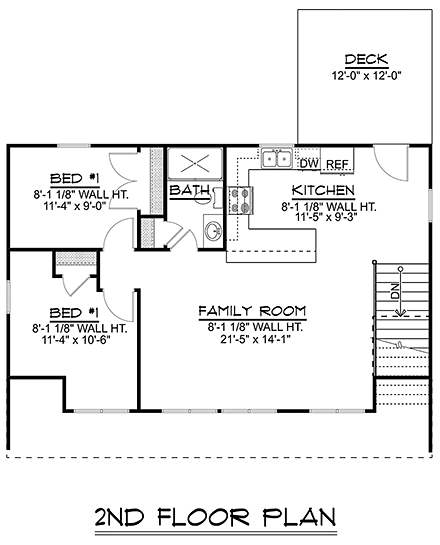 Bungalow, Cottage, Country, Craftsman, Tudor 2 Car Garage Apartment Plan 51820 with 2 Beds, 2 Baths Second Level Plan