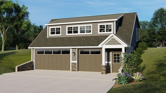 Bungalow, Cottage, Country, Craftsman, Tudor 2 Car Garage Apartment Plan 51820 with 2 Beds, 2 Baths Elevation
