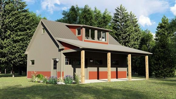 Country, Southern 1 Car Garage Apartment Plan 51832 Elevation
