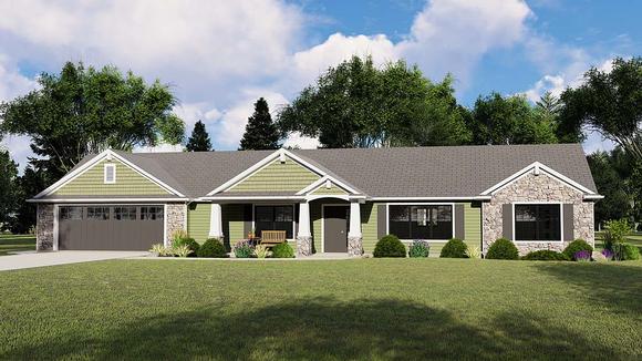Country, Craftsman, Ranch House Plan 51835 with 2 Beds, 2 Baths, 2 Car Garage Elevation