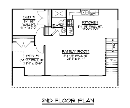 Bungalow, Country, Craftsman, Traditional 3 Car Garage Apartment Plan 51844 with 2 Beds, 1 Baths Second Level Plan