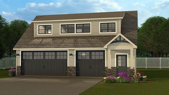 Bungalow, Country, Craftsman, Traditional 3 Car Garage Apartment Plan 51844 with 2 Beds, 1 Baths Elevation