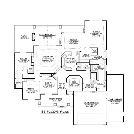 Country, Craftsman, Ranch, Traditional House Plan 51846 with 5 Beds, 4 Baths, 3 Car Garage First Level Plan