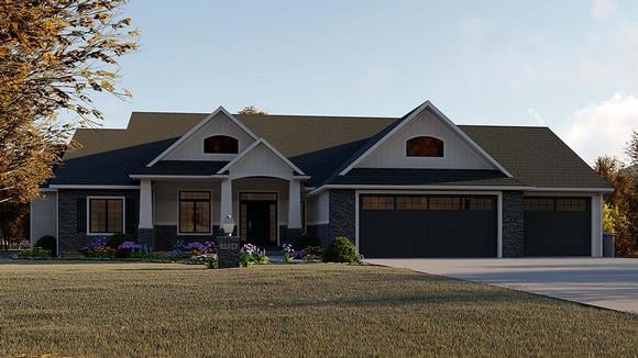 Country, Craftsman, Ranch, Traditional House Plan 51846 with 5 Beds, 4 Baths, 3 Car Garage Elevation