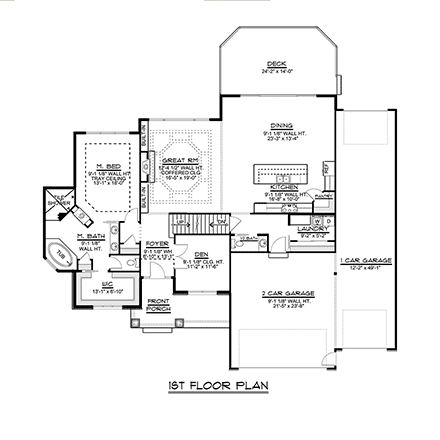 Craftsman, Ranch, Traditional House Plan 51847 with 4 Beds, 4 Baths, 3 Car Garage First Level Plan