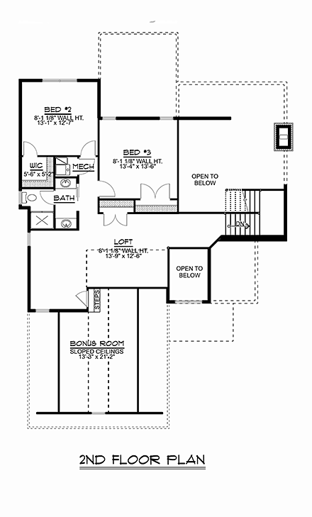 Bungalow, Cottage, Craftsman, Traditional House Plan 51851 with 3 Beds, 3 Baths, 2 Car Garage Second Level Plan
