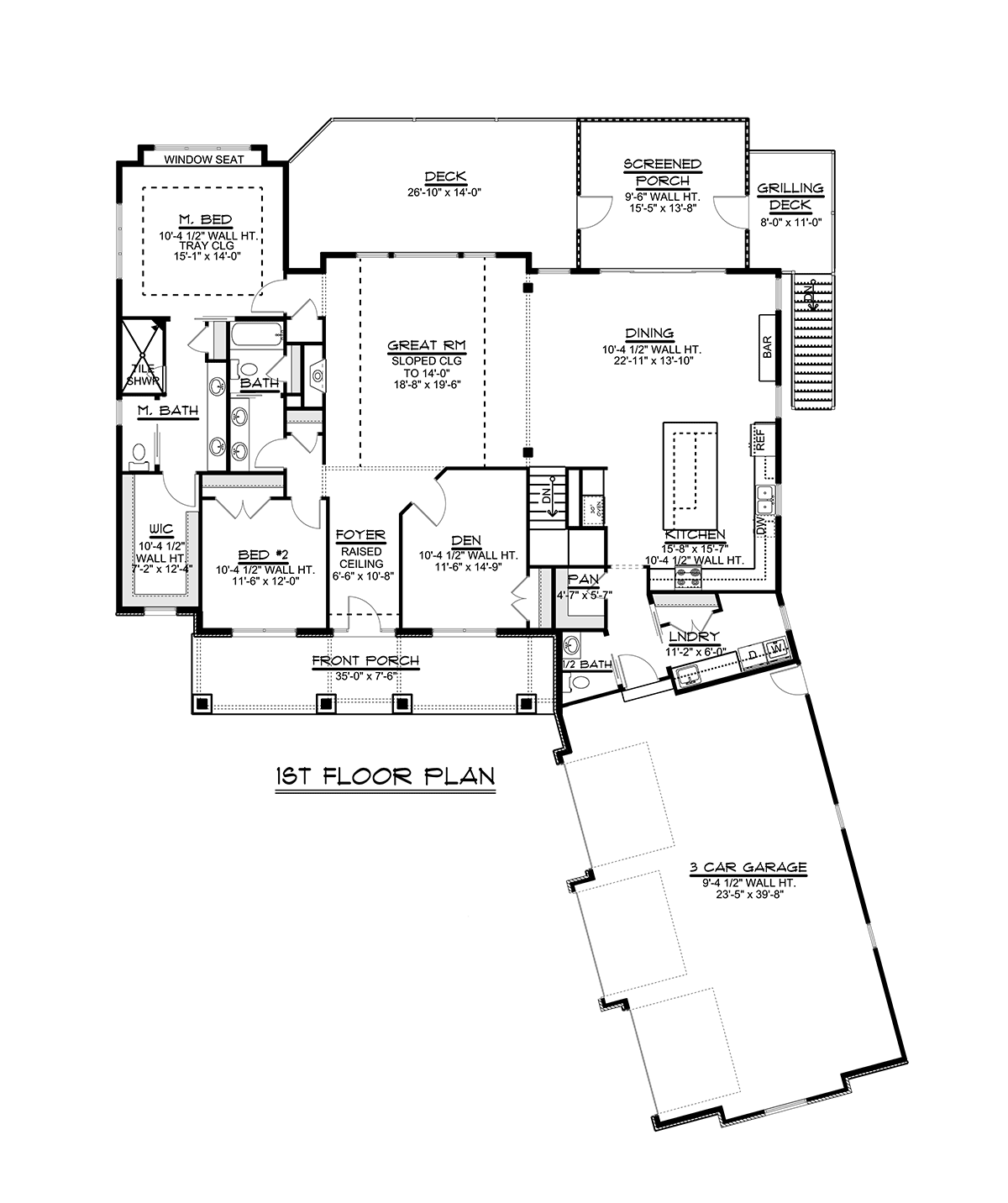 Country, Craftsman, Ranch House Plan 51854 with 4 Beds, 4 Baths, 3 Car Garage Level One