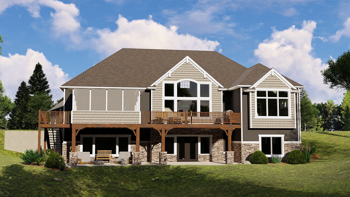Country, Craftsman, Ranch House Plan 51854 with 4 Beds, 4 Baths, 3 Car Garage Rear Elevation