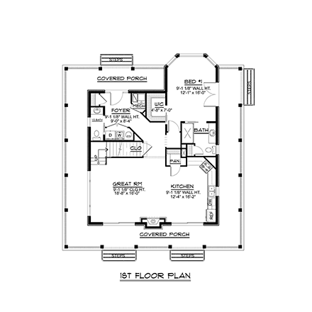 Coastal, Cottage, Craftsman House Plan 51855 with 4 Beds, 3 Baths First Level Plan