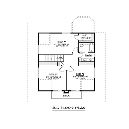 Coastal, Cottage, Craftsman House Plan 51855 with 4 Beds, 3 Baths Second Level Plan