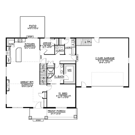 Cottage, Country, Craftsman, Farmhouse House Plan 51856 with 3 Beds, 3 Baths, 2 Car Garage First Level Plan