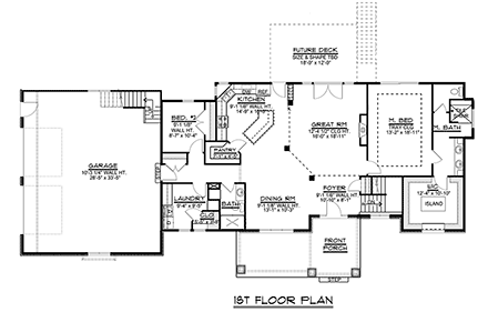 Bungalow, Country, Craftsman House Plan 51861 with 2 Beds, 2 Baths, 2 Car Garage First Level Plan