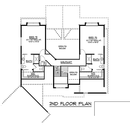 Bungalow, Cottage, Craftsman House Plan 51863 with 3 Beds, 4 Baths, 3 Car Garage Second Level Plan