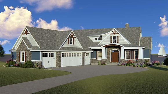 Bungalow, Coastal, Country, Craftsman House Plan 51864 with 2 Beds, 4 Baths, 4 Car Garage Elevation