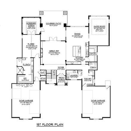 Contemporary, Craftsman House Plan 51866 with 4 Beds, 3 Baths, 4 Car Garage First Level Plan