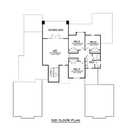 Contemporary, Craftsman House Plan 51866 with 4 Beds, 3 Baths, 4 Car Garage Second Level Plan