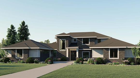 Contemporary, Craftsman House Plan 51866 with 4 Beds, 3 Baths, 4 Car Garage Elevation