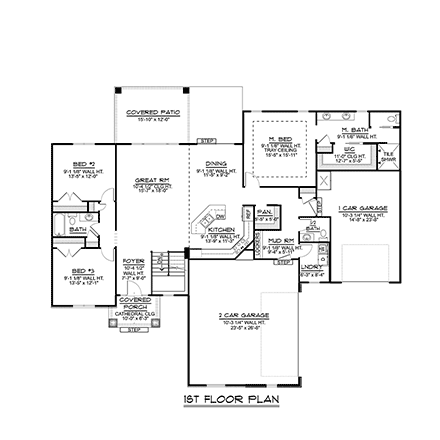 Cottage, Country, Craftsman House Plan 51869 with 3 Beds, 3 Baths, 3 Car Garage First Level Plan