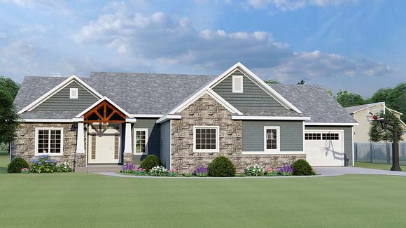 Cottage, Country, Craftsman House Plan 51869 with 3 Beds, 3 Baths, 3 Car Garage Elevation