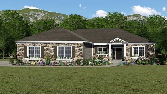 Country, European, French Country, Ranch House Plan 51872 with 3 Beds, 2 Baths, 3 Car Garage Elevation