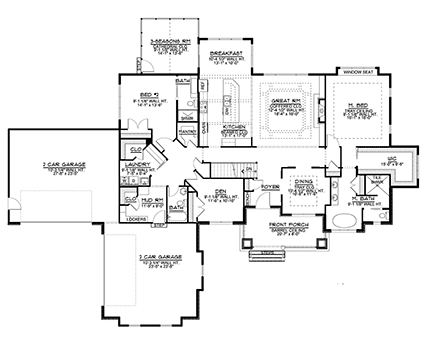 Country, Ranch, Traditional House Plan 51874 with 2 Beds, 3 Baths, 4 Car Garage First Level Plan
