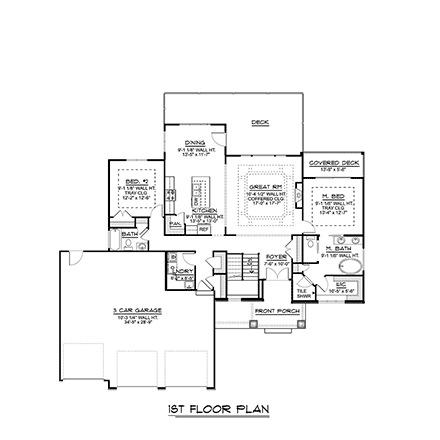 Country, Ranch, Traditional House Plan 51875 with 2 Beds, 2 Baths, 3 Car Garage First Level Plan