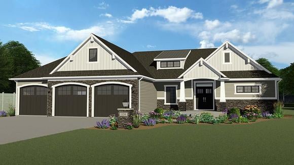 Country, Ranch, Traditional House Plan 51875 with 2 Beds, 2 Baths, 3 Car Garage Elevation