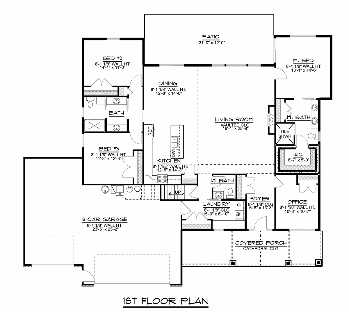 Country, Craftsman, Ranch House Plan 51878 with 3 Beds, 3 Baths, 3 Car Garage Level One